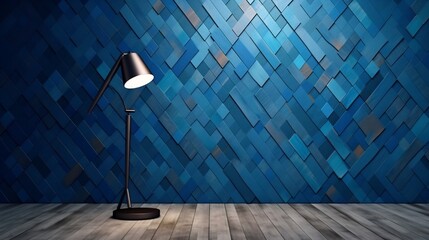 Aufkleber - Generative AI : Beautiful versatile backdrop for design and product presentation with blue wall light reflections and wooden floor