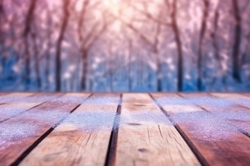 Aufkleber - Generative AI : Beautiful natural winter defocused blurry background image with forest snowdrifts and light snowfall in pinkish light of passing day on sunset