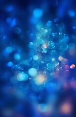 Fototapete - Generative AI : A drop of water dew sparkles in the sun Abstract bokeh lighting background Festive abstract blue background with bokeh defocused lights