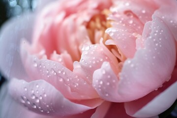 Leinwandbilder - Generative AI : Beautiful shiny water droplets on flower petal peony macro Drops of dew on a pink petal Gentle soft elegant airy artistic image with soft focus
