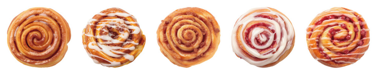 Cinnabons on a transparent background. Generative AI