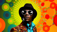 Retro Disco Man 70s Hairstyle. Vector Pop Art Funky Portrait Man With Retro Sunglasses,  Created Using Generative AI Tools