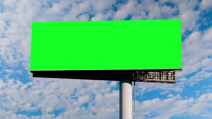 Wall Mural - timelapse: blank green billboard or large display and moving white clouds against blue sky. consumer