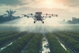 Fototapeta Tęcza - Technological development photo describing the method of spraying agricultural lands using drone technology.