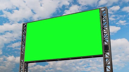 Wall Mural - timelapse: blank green billboard or large display and moving white clouds against blue sky. mock up,