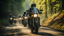Motorcycle Riders Ride Together Group Of Friends On Road On Motorcycle