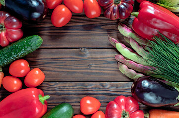 Wall Mural - Vegetables on the dark textured wooden planks.