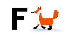 F Letter Big Black Like Fox Cartoon Animation. Animal Walking Loop. Educational Serie With Bold Style Character For Children. Good For Education Movies, Presentation, Learning Alphabet, Etc...
