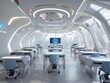 © Sasa - Futuristic classroom with a large screen and table with chairs and windows