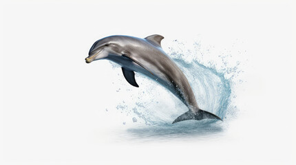 Wall Mural - Dolphin jumping out of water, dolphin isolated on white background, dolphin jumping isolated on white.