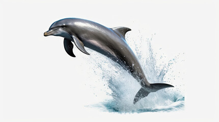 Wall Mural - Dolphin jumping out of water, dolphin isolated on white background, dolphin jumping isolated on white.