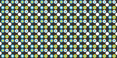 Wall Mural - Grid of bright dots. Yellow, white and blue colors. Grid with dots of bright colors. Design for textile, fabric, clothing, curtain, rug, batik, ornament, background, wrapping.