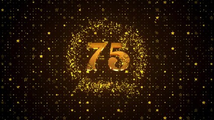 Wall Mural - Luxury Motion View Golden Shiny Happy 75th Anniversary Logo reveal On Golden Brown Twinkle Star Shape Particles Sparkle Pattern Background