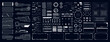 Universal Cyberpunk futuristic user interface - Sci-fi elements, HUD frame, callouts, loading bar, buttons, charts, menu, info panels, icons, arrows for UI, GUI, VR design. Graphic box HUD. Vector set