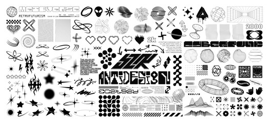 y2k, rave, retrofuturistic graphic elements box with liquid and glitch effect. acid y2k geometric sh