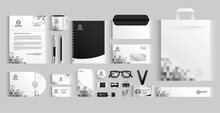Set Of Black And White Business Stationery Template Essential Office Accessories