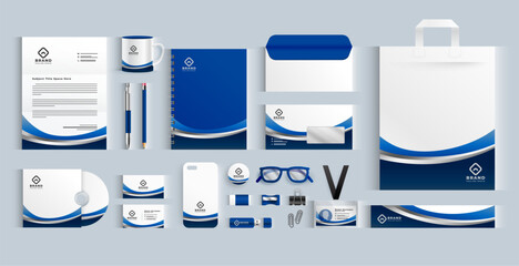 Wall Mural - set of blue corporate stationery template for business presentation