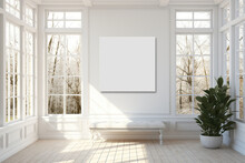 Sunrooms, 1 Blank White Canvas Wall, Canvas Square Ratio 1 1, No Images, No Text, Mockup