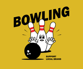 Cartoon illustration  of bowling vector t shirt design, vector graphic, typographic poster or tshirts street wear and Urban style