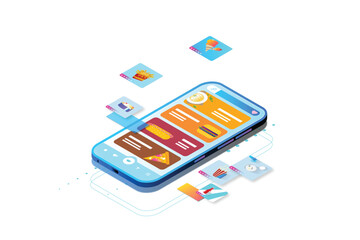 Food Apps Isometric Concept Landing Page