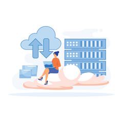 Poster - Big Data and Cloud Computing, Business characters using remote servers to analyzing large sets of data and recognizing mistakes, flat vector modern illustration