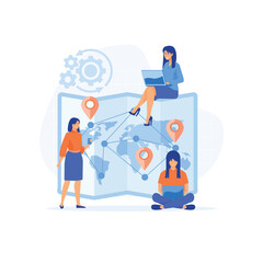 Poster - Work outsourcing and telecommuting concept. offshore software development, freelance job, and recruitment company. flat vector modern illustration  