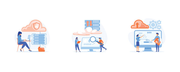 Poster - business technology concept, cloud server service, data center storage, download file, set flat vect