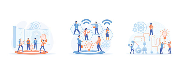 Poster - brainstorm, idea discussion concept. business team finding solution, manager at remote work, generat