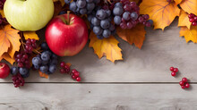 感謝祭の秋の背景、果実、コピースペース｜Thanksgiving Autumn Background, Berries And Copy Space, Generative AI
