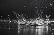 Drops of pure water, rain isolated on dark gray background. Blur. Monochrome illustration of water splashes