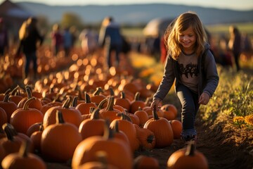 kids  in the autumn  pumpkin forest