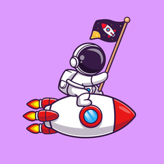 Wall Mural - Cute Astronaut Riding Rocket With Space Flag Cartoon Vector 
Icon Illustration. Science Technolgy Icon Concept Isolated 
Premium Vector. Flat Cartoon Style