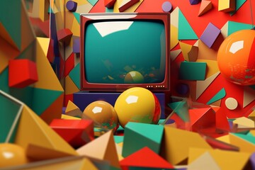 3D Render Colorful Retro Vintage Abstract Remix Design Background