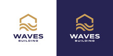 Waves Building Logo Simple Monoline Style. Home   Wave Shape