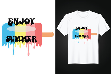 Wall Mural - Beautiful color mixed enjoy summer text vector t shirt