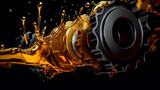 Fototapeta  - lubricate motor oil and Gears. Oil wave splashing in Car engine with lubricant oil.generative ai