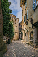 Wall Mural - Traditional old stone houses on a street in the medieval town of Saint Paul de Vence, French Riviera, South of France