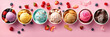 Set of bowls with various colorful Ice Cream scoops with different flavors and fresh ingredients,Generative ai