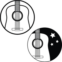 Acoustic guitar in circle shape vector illustration. Monogram acoustic guitar