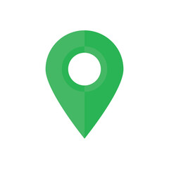 simple green map pin with shadow. concept of global coordinate dot, needle tip positioning pictogram, user interface element label ui. flat style trend modern brand graphic design on white background