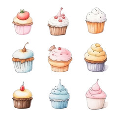 Wall Mural - set of cupcakes