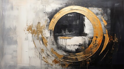 Wall Mural - abstract background of hanging wall decor white black gold circle ,Generative Ai