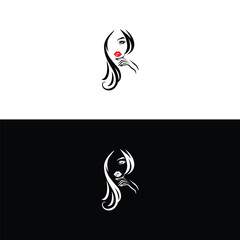 natural beauty salon feminine logo design,women long hair style icon, logo women face on white background,Beauty face abstract logo vector illustration,beautiful girl with a white hairstyle.