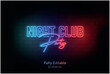 Vector neon effect logo for neon text effect and neon light night party editable text effect and night club