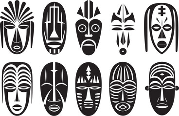 Wall Mural - Set of African Tribal Masks, Tribal Masks vector illustration