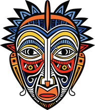 Tribal Mask Vector Illustration On Isolated Background, Tribal Masks For T-shirt Design, Sticker And Wall Art	