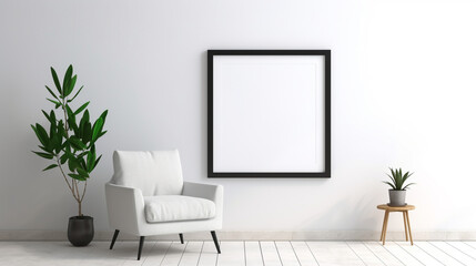 Poster - empty square frame mockup modern living room with armchair
