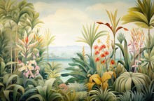  Tropical Plants Of Light Beige And Amber, Wallpaper