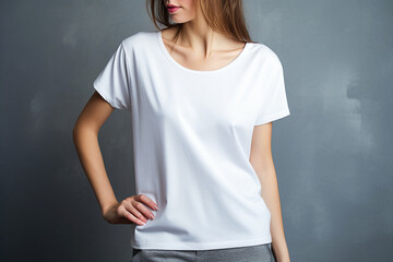 Wall Mural -  Woman wearing blank white t-shirt