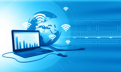 Poster - Laptop with earth globe internet communication. 3d illustration..